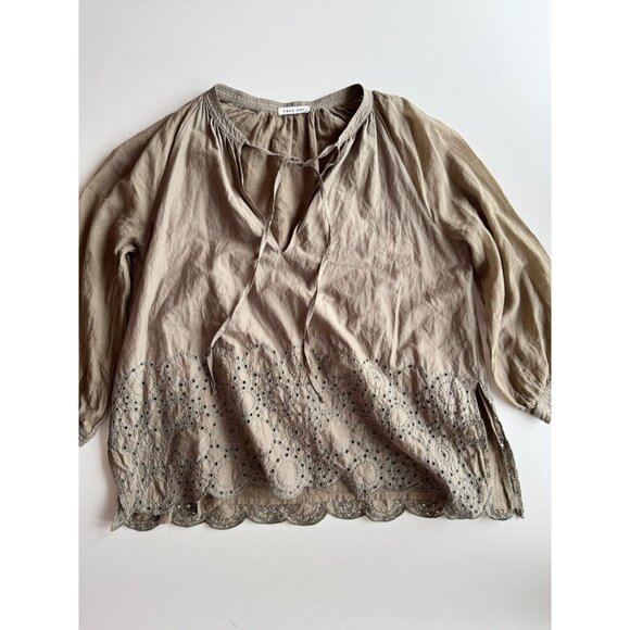 HANA SAN Ornella Olive Green Cotton Voile Eyelet Tunic Blouse, Size 38/S - Picture 5 of 16